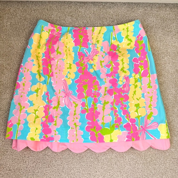 Lily Pulitzer Cynthia Skirt Snappy Dragonfly Print Scalloped Hem Cotton Size 6 - Picture 1 of 5